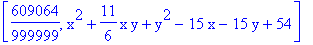 [609064/999999, x^2+11/6*x*y+y^2-15*x-15*y+54]